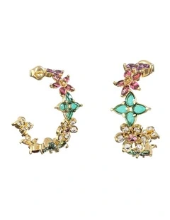 Crystal Flowers Hoops Earrings 24mm in Multi
