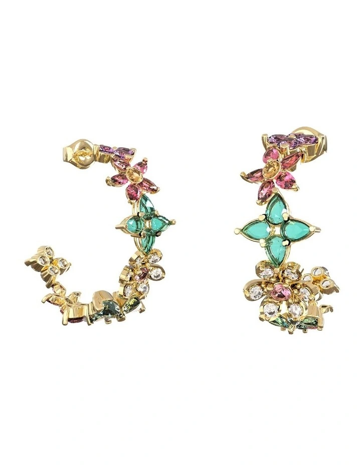 Crystal Flowers Hoops Earrings 24mm in Multi image 1