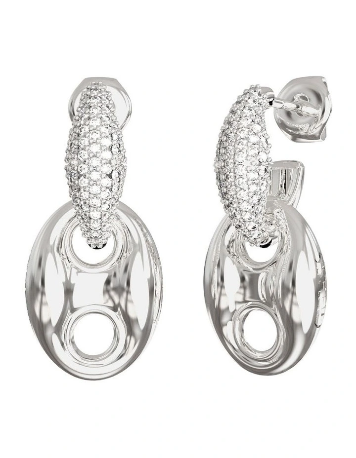 Marine Pave Link Pendants Earrings 25mm in Silver image 1