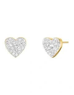 Pav Heart Stud Earrings in Gold-Tone