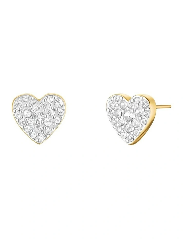 Pav Heart Stud Earrings in Gold-Tone image 1