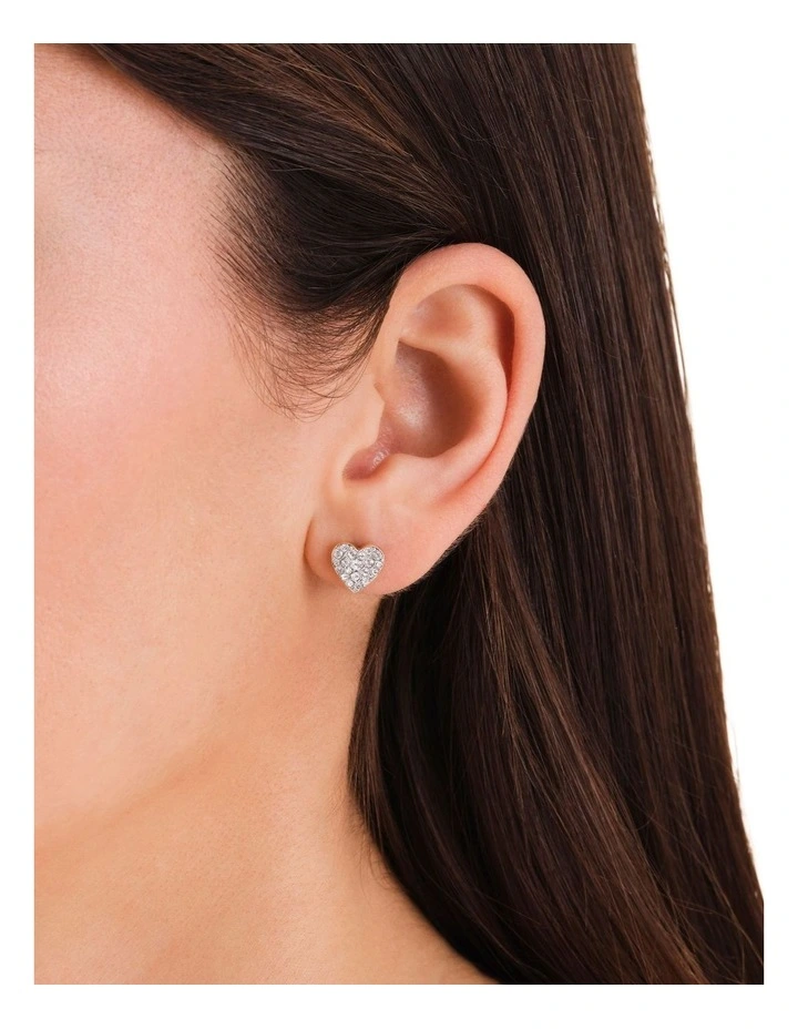 Pav Heart Stud Earrings in Gold-Tone image 2