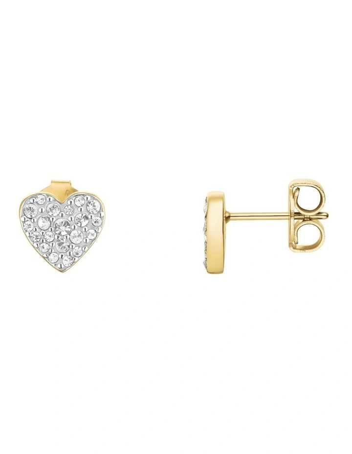 Pav Heart Stud Earrings in Gold-Tone image 3