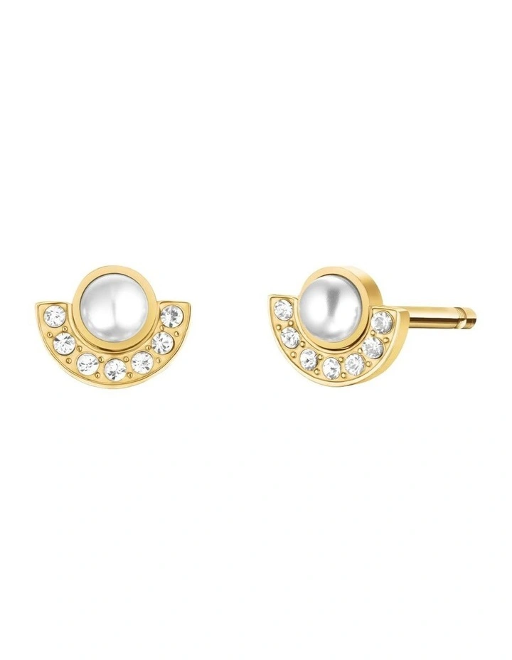 Modern Pearl Circle Stud Earrings in Gold-Tone image 1