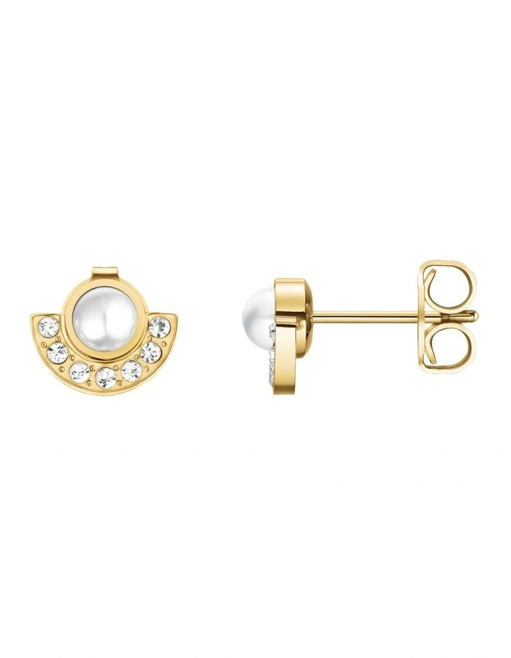 Modern Pearl Circle Stud Earrings in Gold-Tone image 3