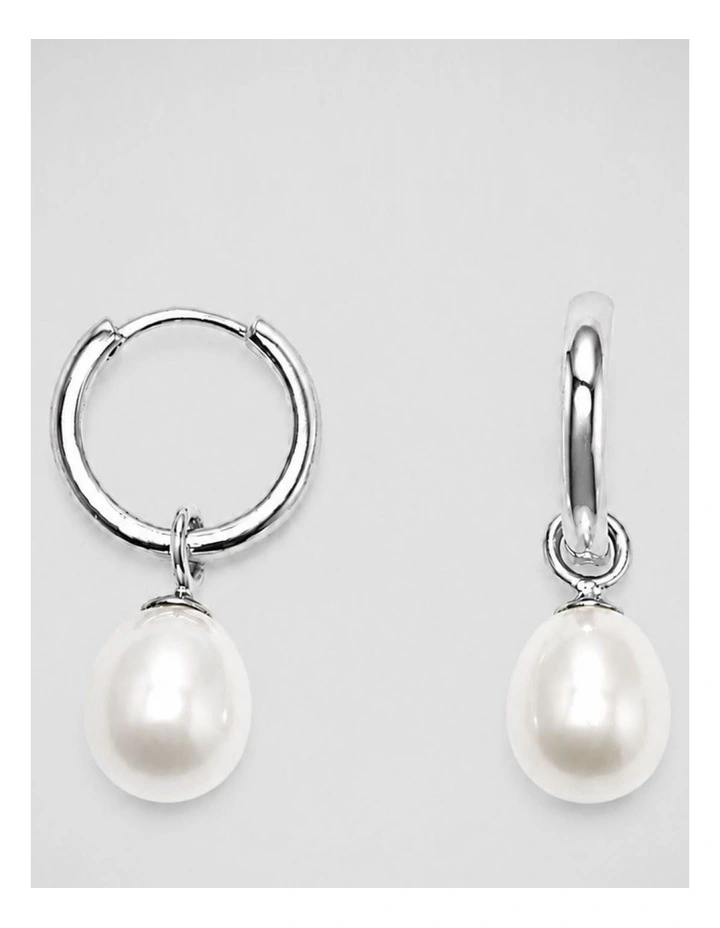 Versatile Pearl Hoop Earrings in Silver image 1