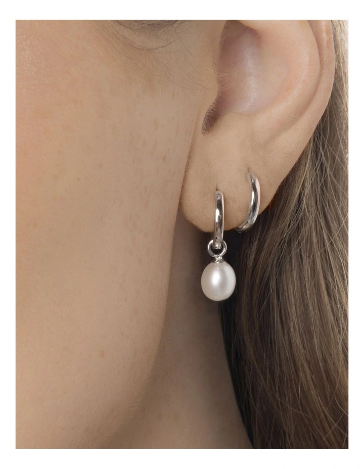 Versatile Pearl Hoop Earrings in Silver image 2