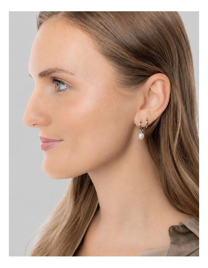 Versatile Pearl Hoop Earrings in Silver image 3