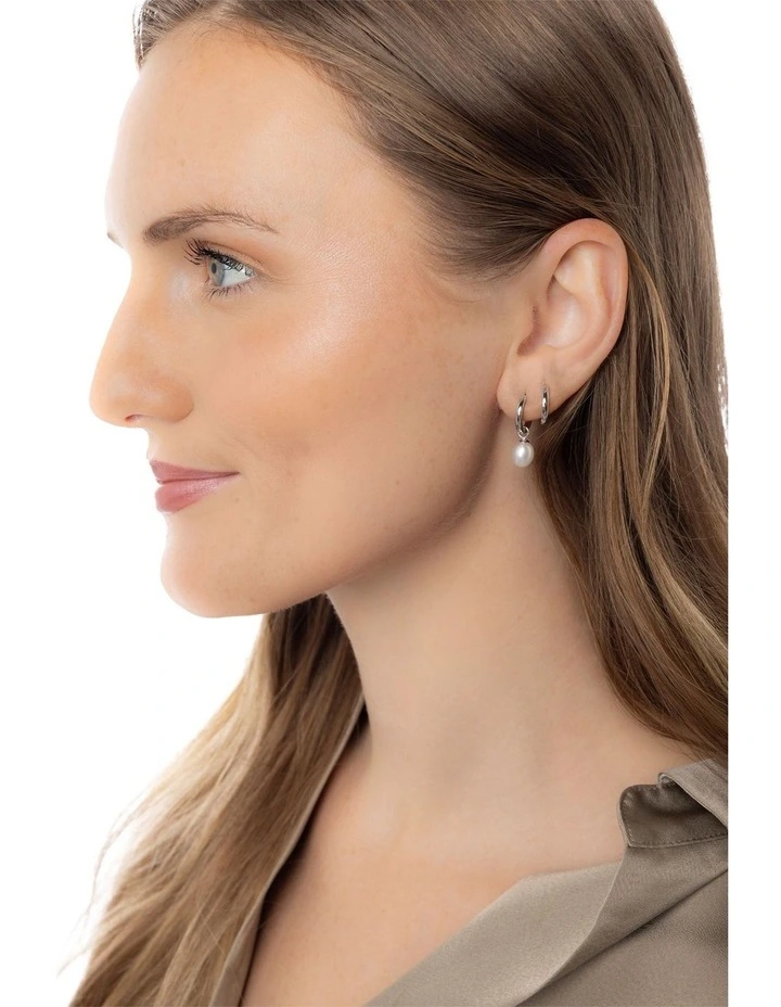 Versatile Pearl Hoop Earrings in Silver image 3
