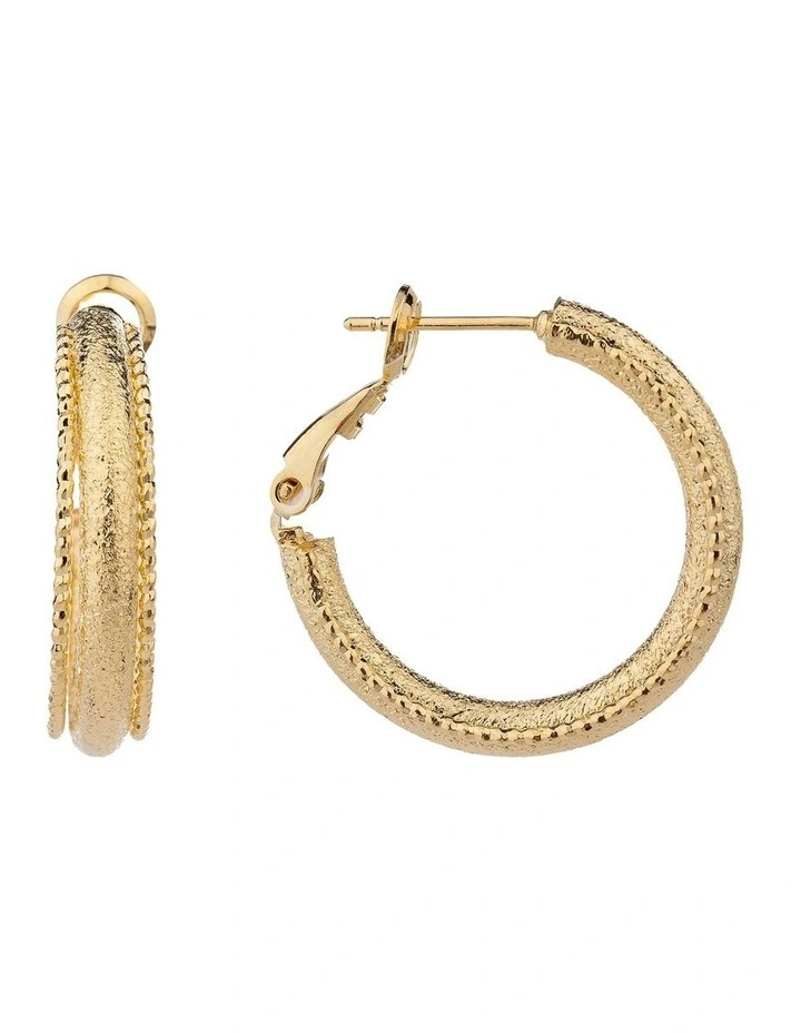 Textured Hoop Earrings Gjee090M in Gold image 2