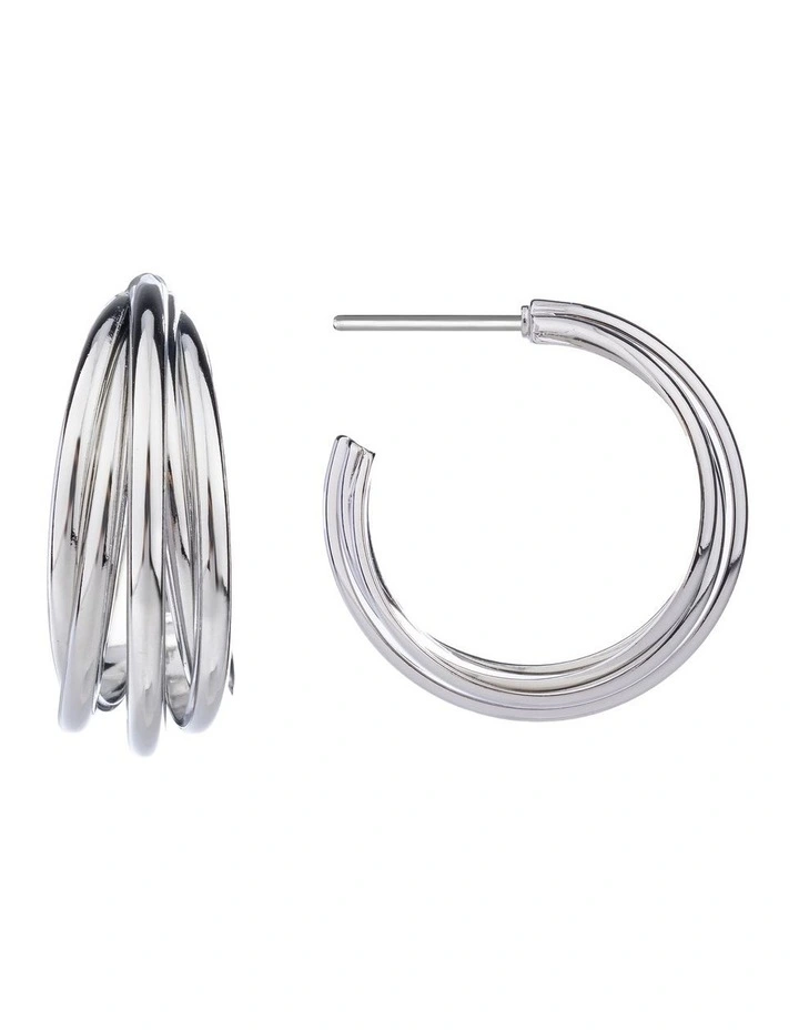 GJEE094M - Strand Hoop Earrings in Silver image 2