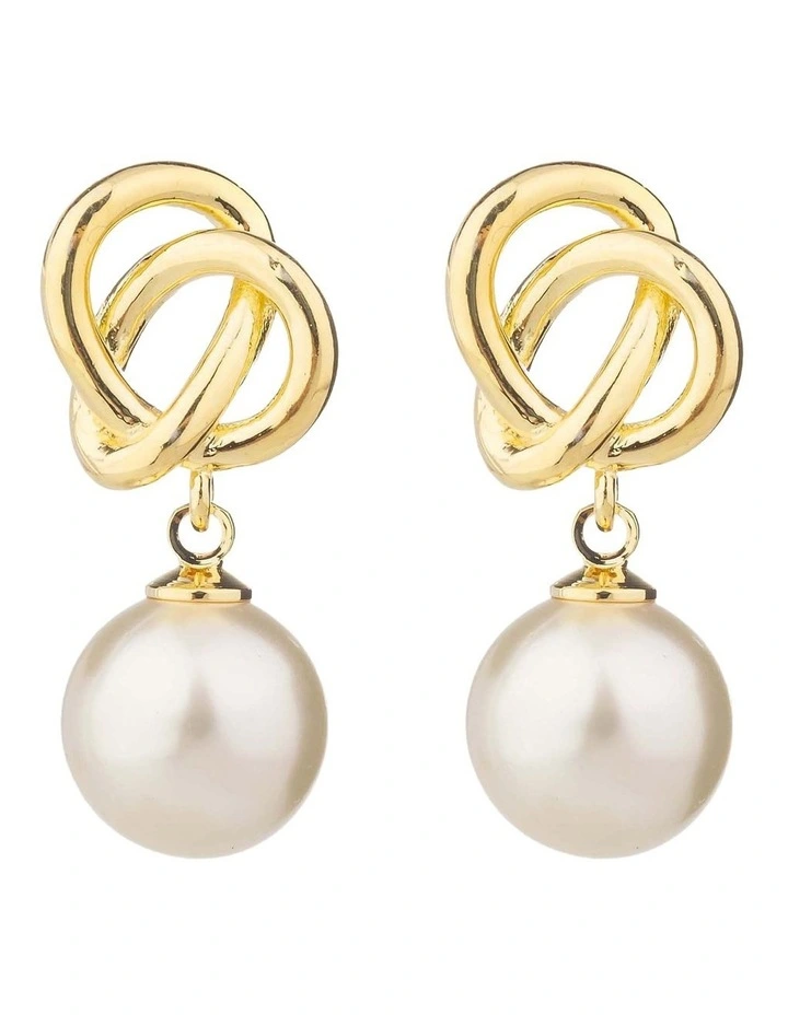 Double Link Pearl Earrings GJEE096M in Gold image 1