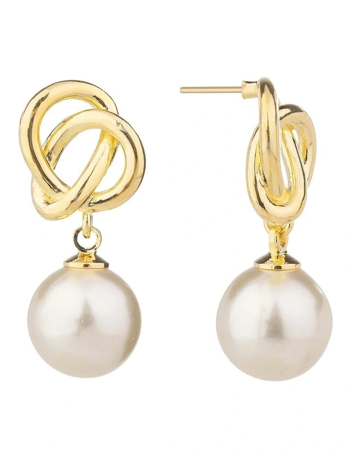 Double Link Pearl Earrings GJEE096M in Gold image 2