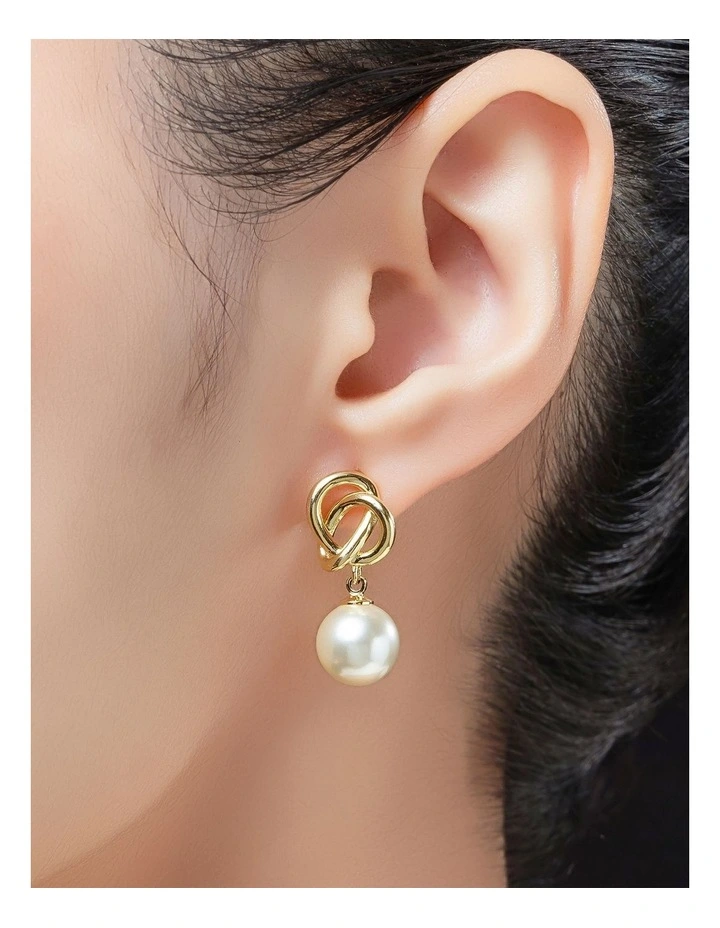 Double Link Pearl Earrings GJEE096M in Gold image 3