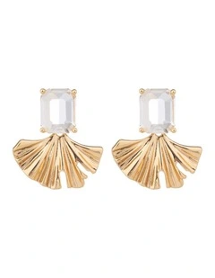 Rectangualr CZ Stud With Fan Drop Earrings GJEE099M in Gold