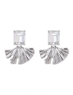 Rectangualr CZ Stud With Fan Drop Earrings GJEE099M in Silver