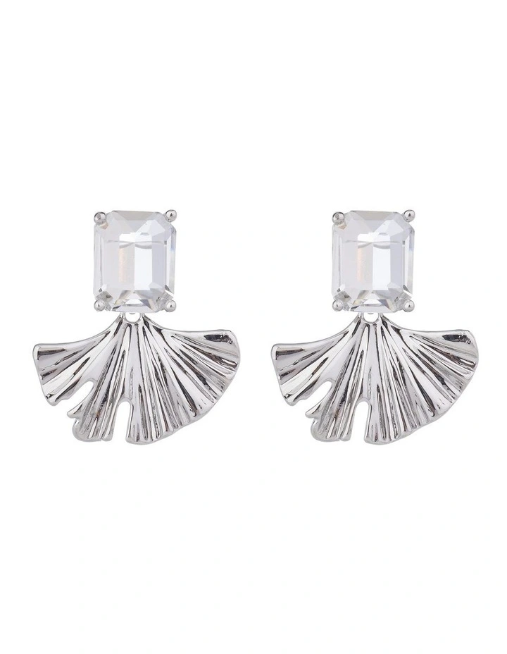 Rectangualr CZ Stud With Fan Drop Earrings GJEE099M in Silver image 1