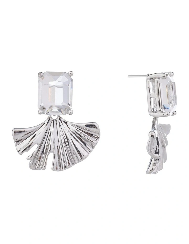 Rectangualr CZ Stud With Fan Drop Earrings GJEE099M in Silver image 2