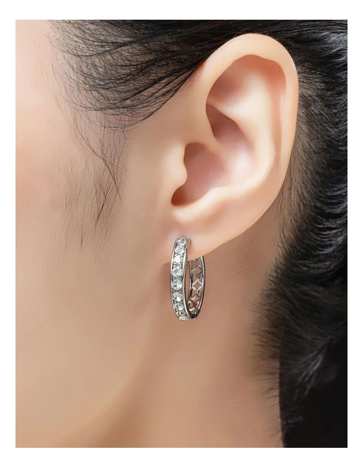 Round CZ Hoops Earrings GJEE100M in Silver image 3