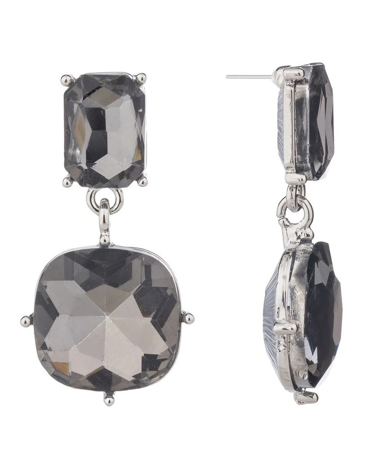 Faceted Jewel Drop Earrings GJEE101M in Grey image 2