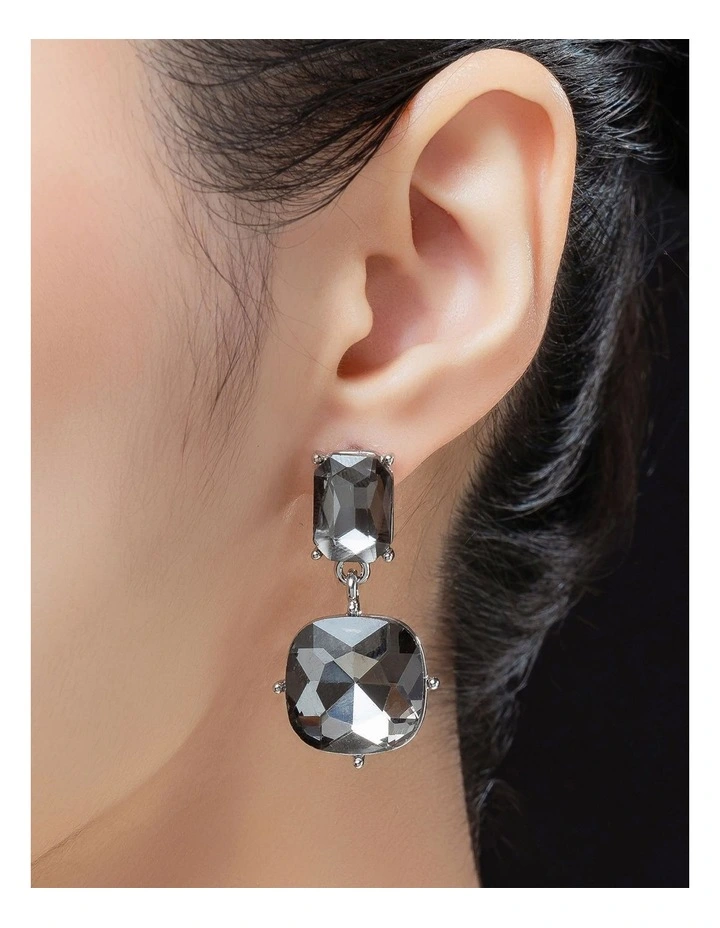Faceted Jewel Drop Earrings GJEE101M in Grey image 3