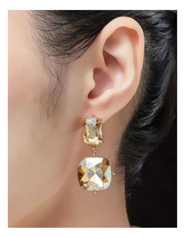 Faceted Jewel Drop Earrings GJEE101M in Gold image 3