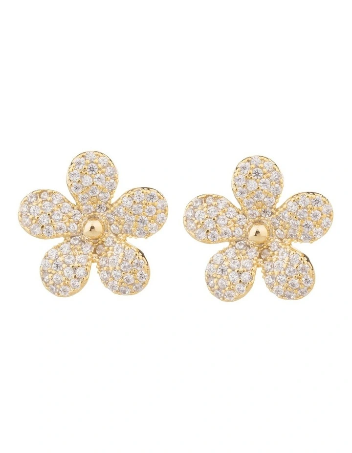 GJEE103M - PAVE FLORWER STUD EARRINGS image 1
