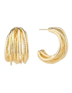 Textured Strand Hoops GJEE104M in Gold