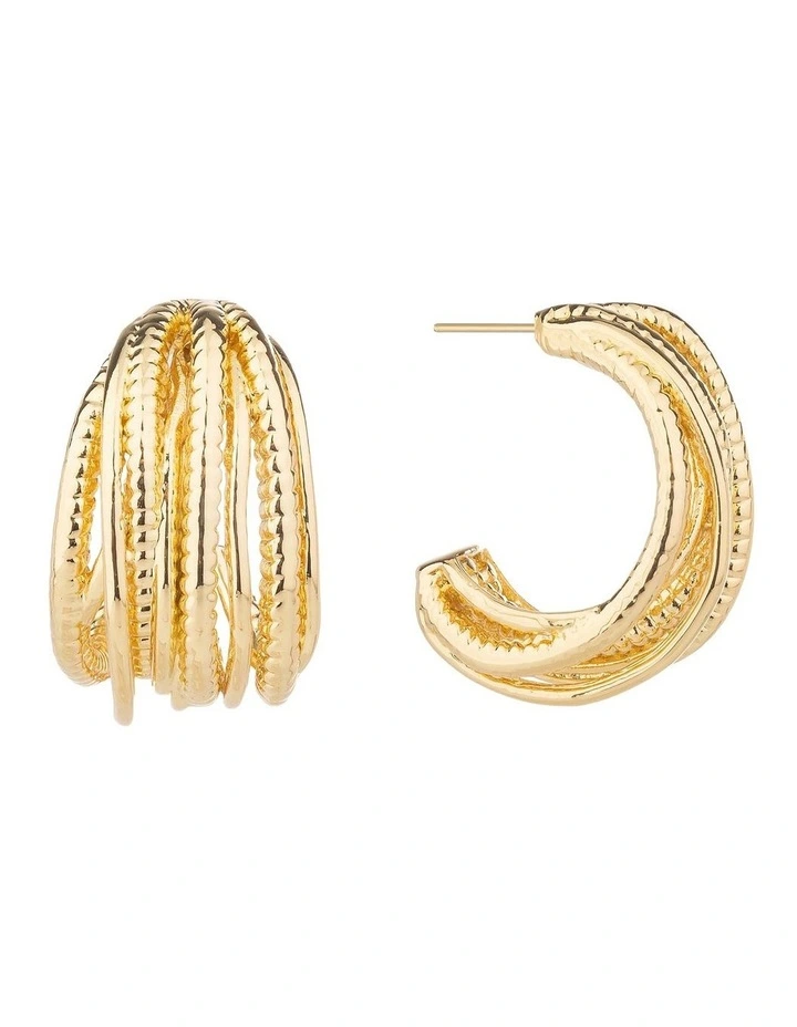 Textured Strand Hoops GJEE104M in Gold image 1