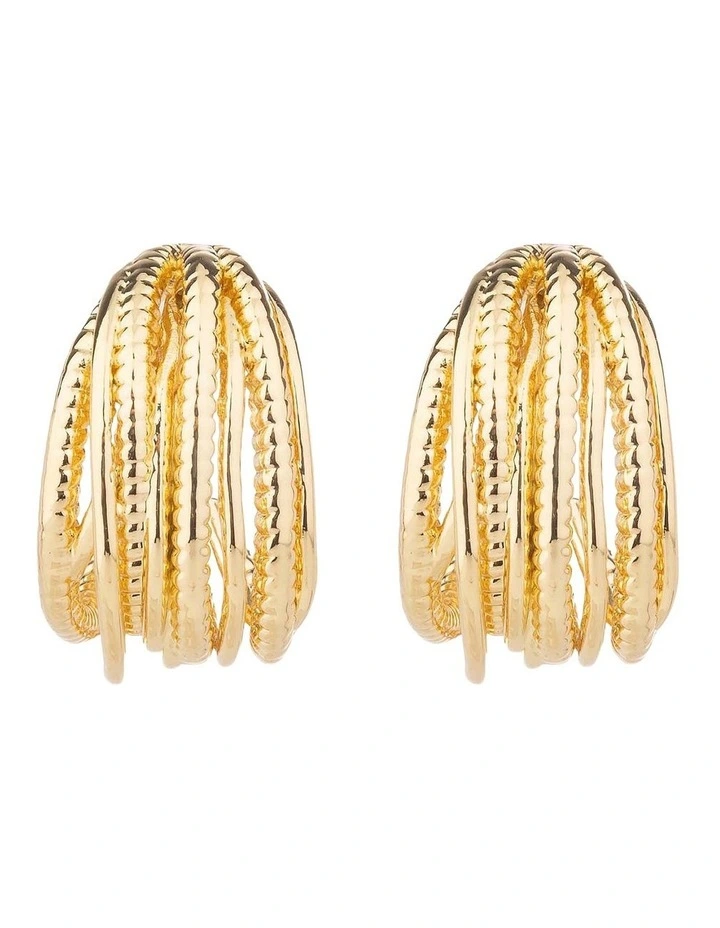 Textured Strand Hoops GJEE104M in Gold image 2