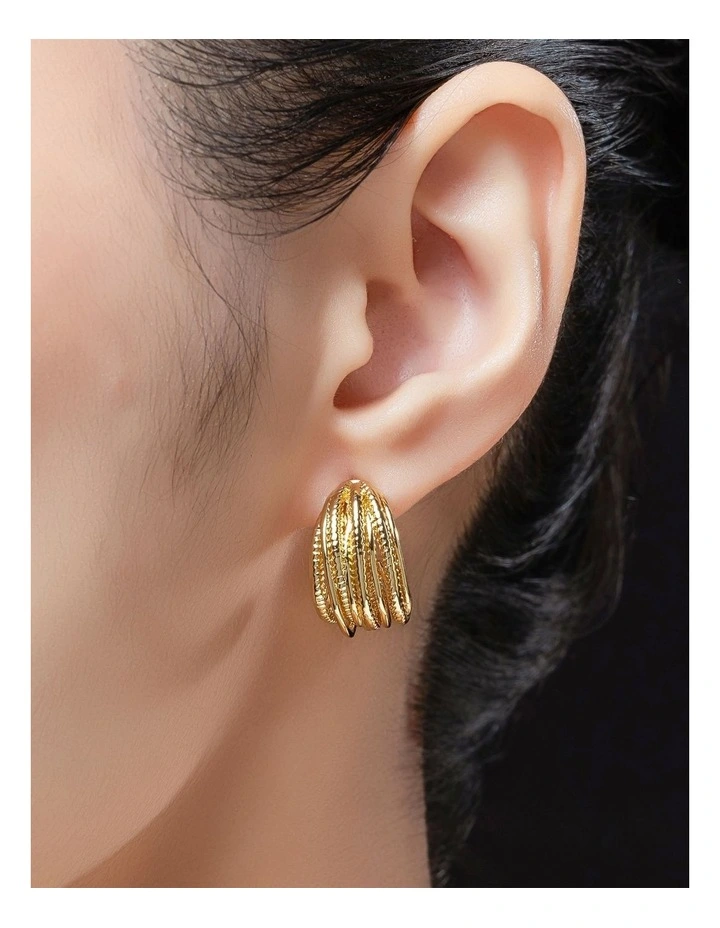 Textured Strand Hoops GJEE104M in Gold image 3