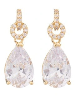 CZ Link Earrings With Pear Drop GJEE110M in Gold