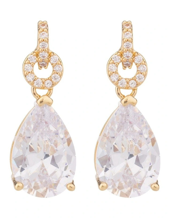 CZ Link Earrings With Pear Drop GJEE110M in Gold image 1