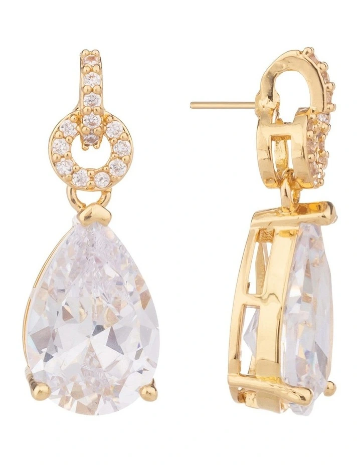 CZ Link Earrings With Pear Drop GJEE110M in Gold image 2