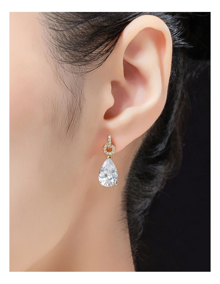 CZ Link Earrings With Pear Drop GJEE110M in Gold image 3