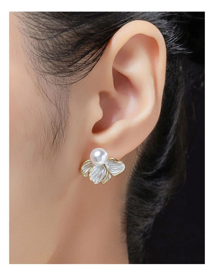 Enamel Petal Peral Studs GJEE112M in Gold image 3