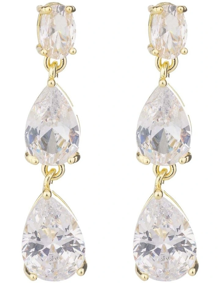 Double Pear CZ Drop Earrings GJEE114M in Gold image 1