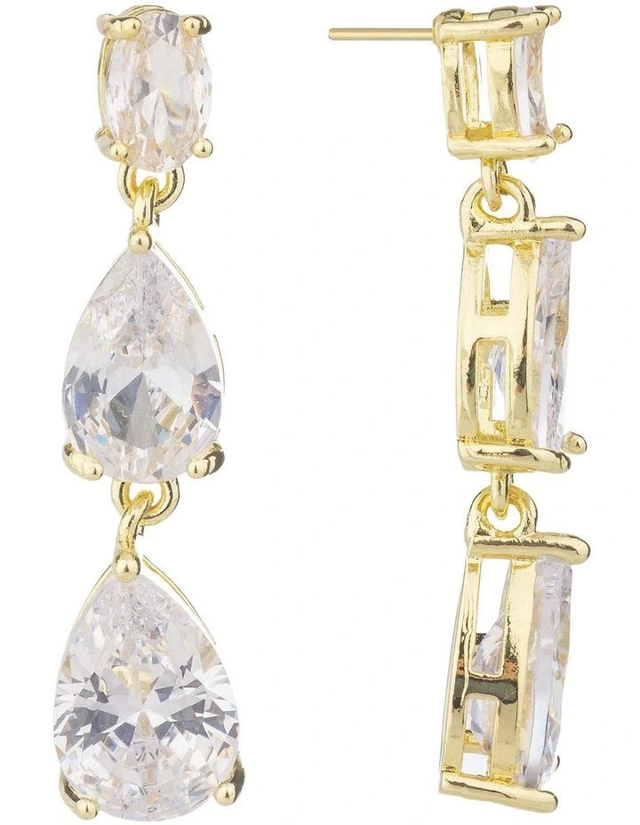 Double Pear CZ Drop Earrings GJEE114M in Gold image 2