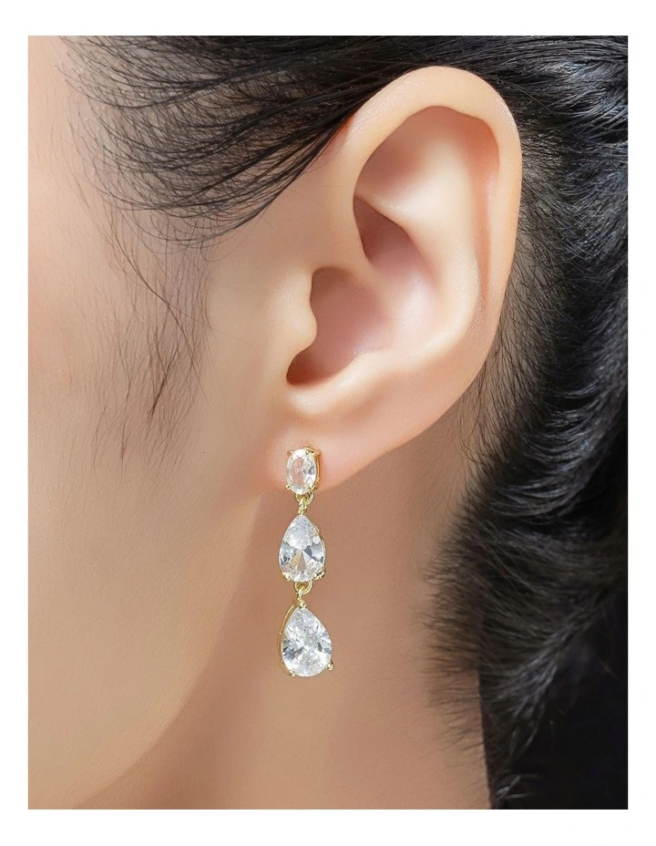 Double Pear CZ Drop Earrings GJEE114M in Gold image 3