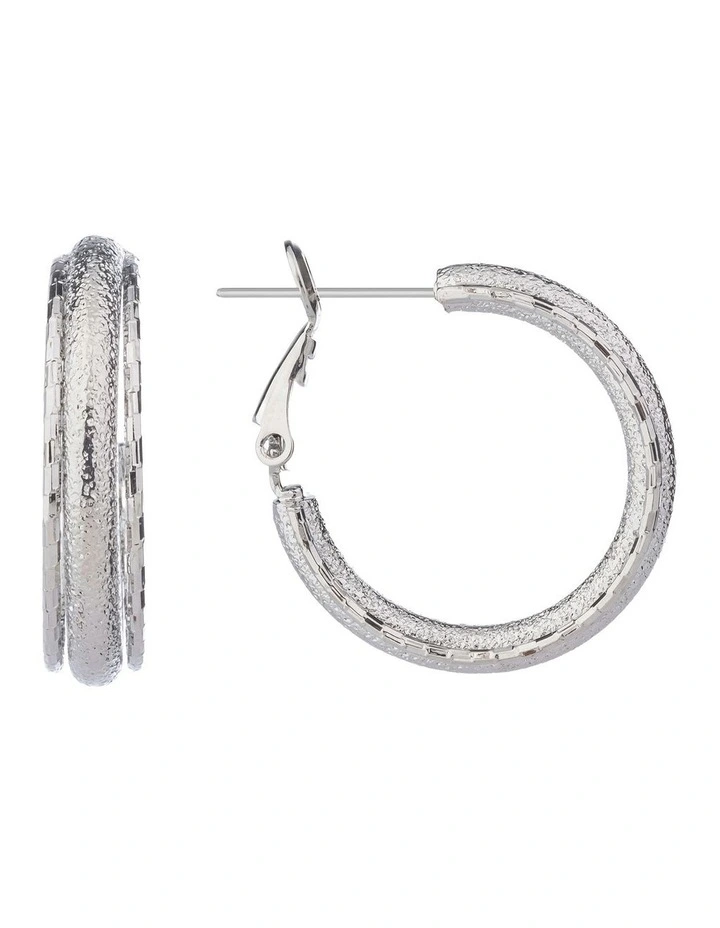 Textured Hoop Earrings GJEE115M in Silver image 2