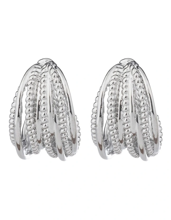 Textured Strand Hoops Earrings GJEE116M in Silver image 1