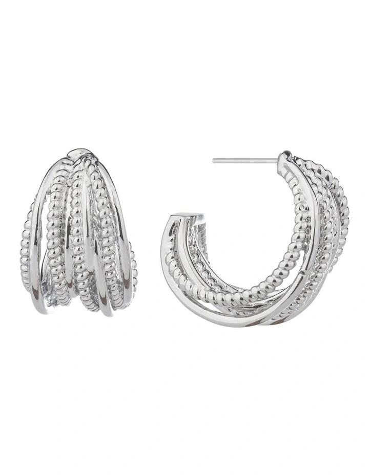 Textured Strand Hoops Earrings GJEE116M in Silver image 2