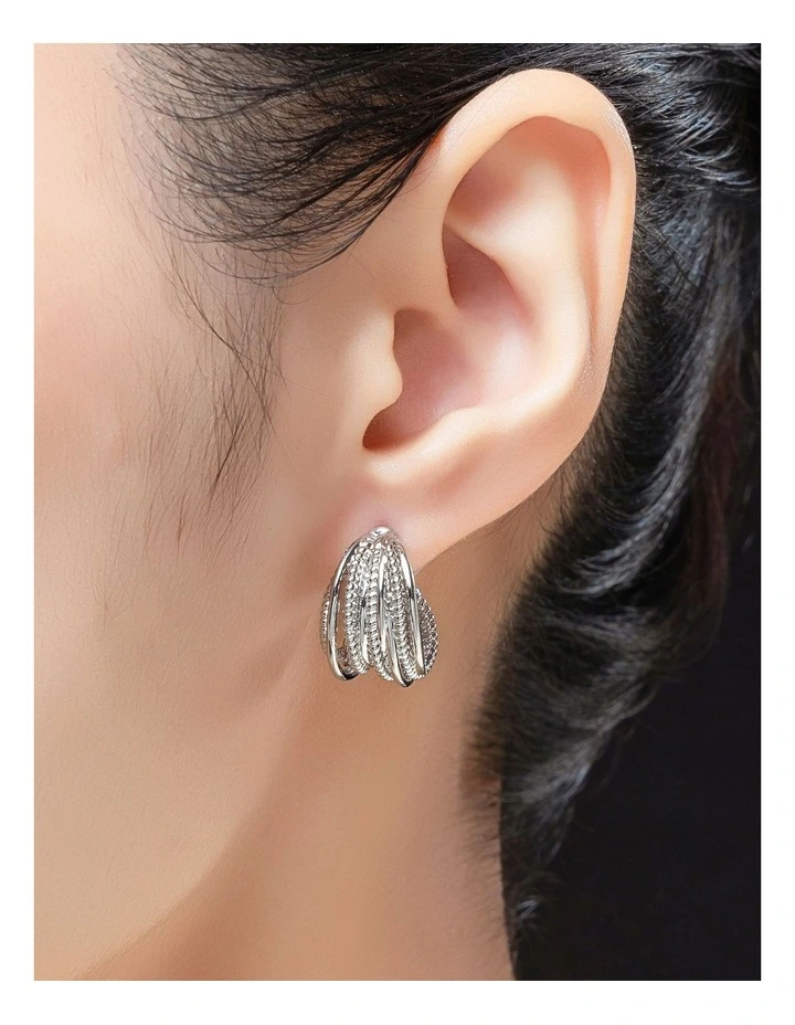 Textured Strand Hoops Earrings GJEE116M in Silver image 3