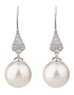 GJEE119M - PEARL DROP EARRINGS WITH FILIGREE CZ DEATIL