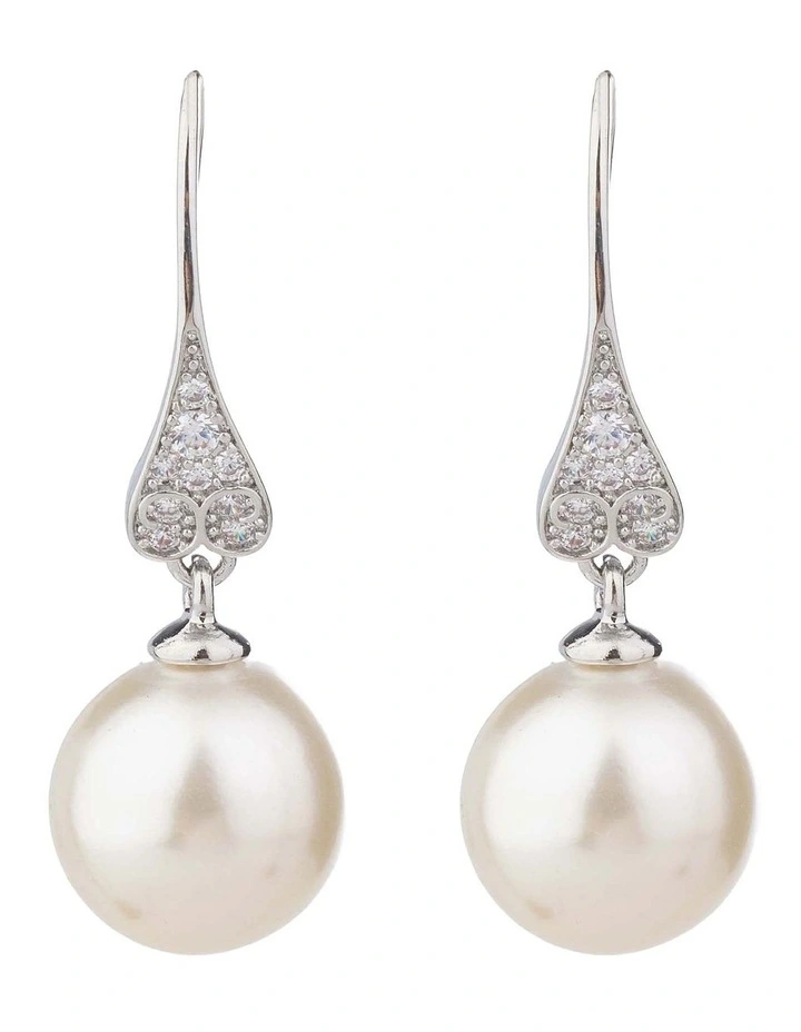 GJEE119M - PEARL DROP EARRINGS WITH FILIGREE CZ DEATIL image 1