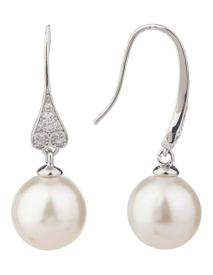 GJEE119M - PEARL DROP EARRINGS WITH FILIGREE CZ DEATIL image 2