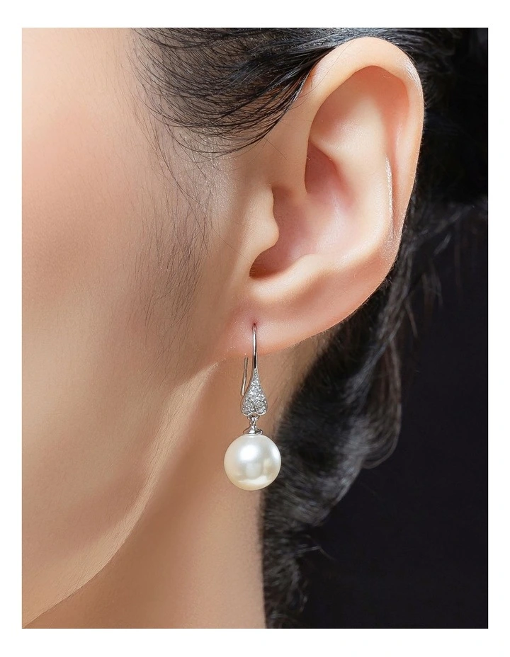 GJEE119M - PEARL DROP EARRINGS WITH FILIGREE CZ DEATIL image 3