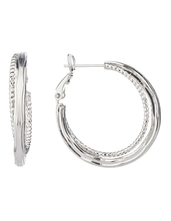 Mix Texture Hoops Earrings GJEE121M in Silver image 2