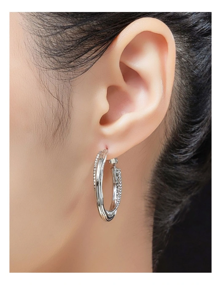 Mix Texture Hoops Earrings GJEE121M in Silver image 3