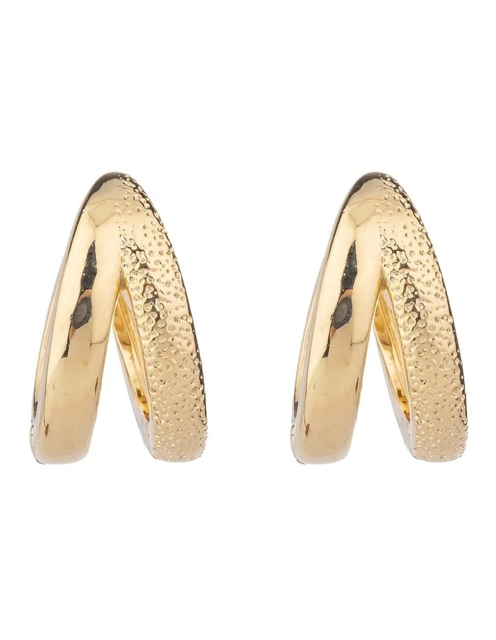 Textured Double Hoop Earrings Gjee122M in Gold image 1